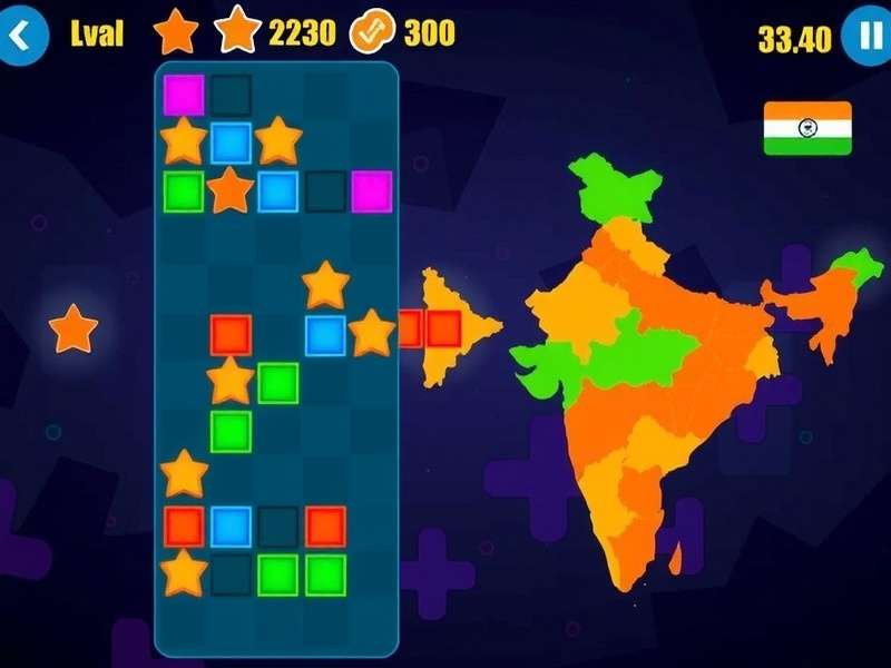 Assam Blast Prodigies gameplay screenshot showing colorful puzzle elements